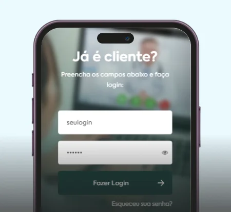 Celular com a tela de login da plataforma